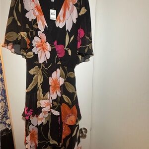 Avenue Black and Pink Floral Maxi Dress
